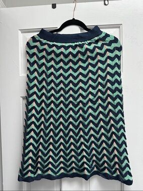 Missoni Chevron Knit Midi Skirt in Navy and Mint
